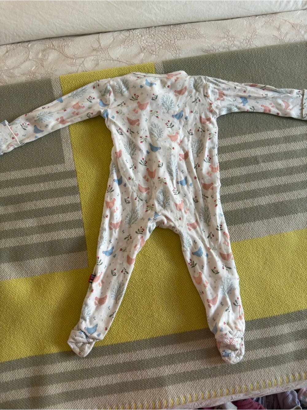 Magnetic Me Cream Footie Pajamas with Pink & Blue Bird Print